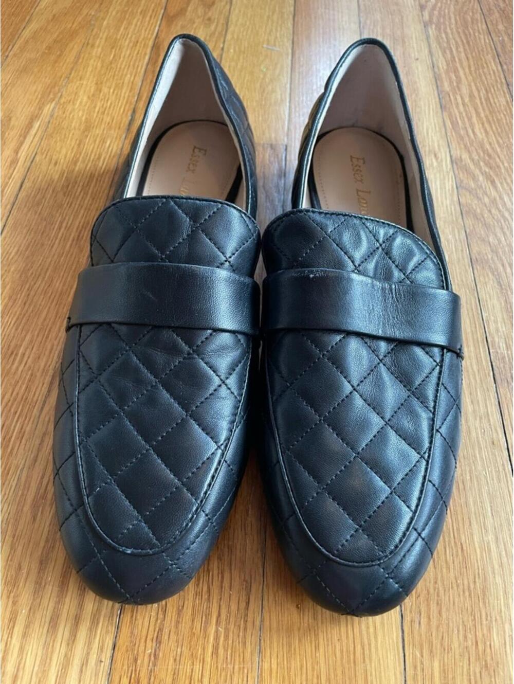 Essex Lane Tessie Quilted Black Leather Loafers Women’s Size 10M Slip On Flats